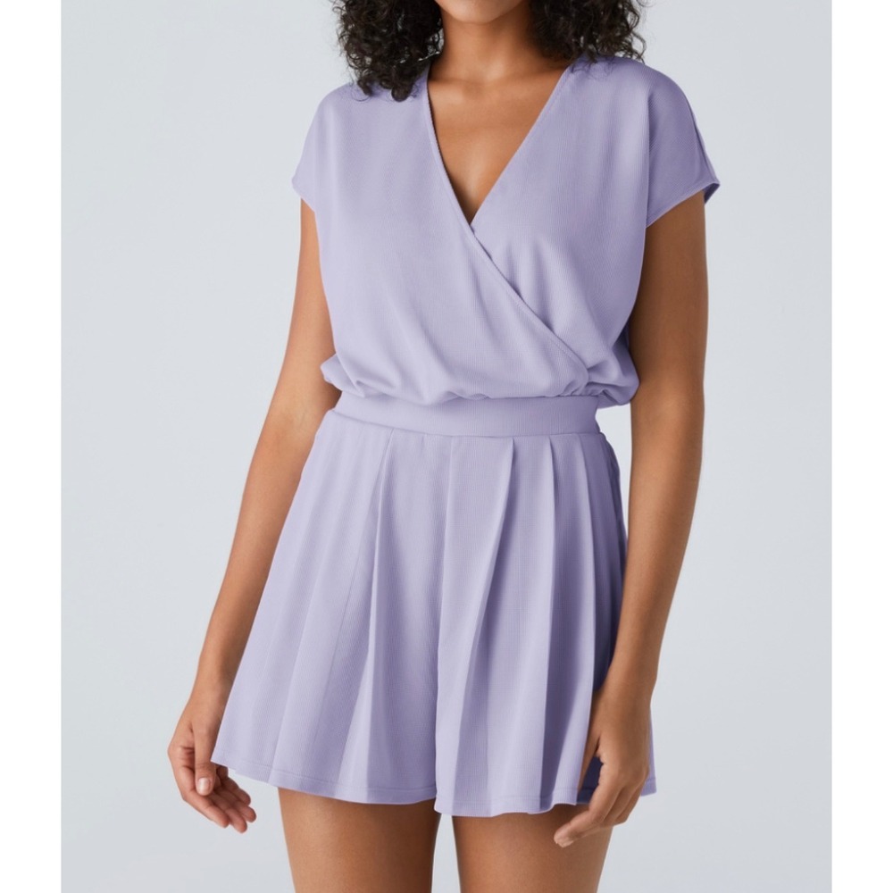 Halara Romper Lavender Purple Faux Wrap Pleated Short Small NWT